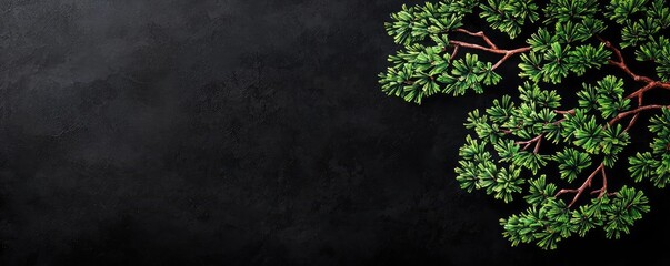 Poster - Ink illustration abstract background concept. Elegant green foliage on a dark background, perfect for nature-themed designs.