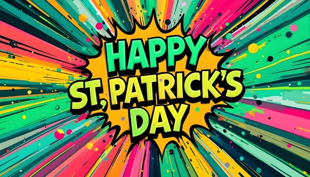 Cartoon Cute Doodles Hand Drawn Happy St.Patrick's Day Inscription