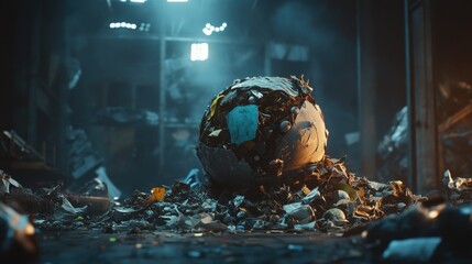 Poster - A pile of trash sitting on a dirty floor, suitable for use in illustrations about waste management, pollution, or urban neglect