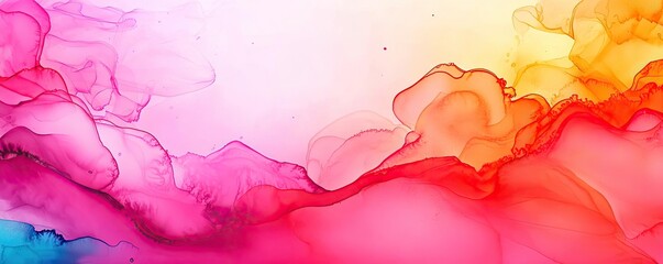 Poster - Ink illustration abstract background concept. Vibrant abstract painting with flowing colors of pink, orange, and yellow tones.