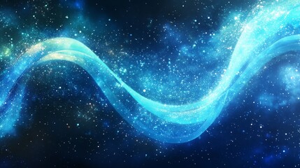 Poster - Luminous Turquoise Ribbon Flowing Through Space with Shimmering Stars and Cosmic Dust