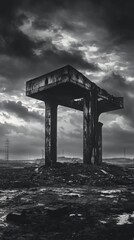 Poster - A grayscale image of a concrete structure with clean lines and simple design
