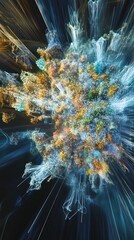 Poster - An abstract explosion of vibrant colors and textures, resembling a cosmic phenomenon, set against a dark backdrop with dynamic light effects