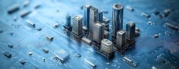 Poster - Cityscape on Circuit Board Tech Future