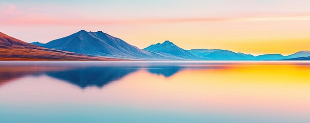 Poster - Waterscape abstract background idea. Stunning sunset over serene mountains reflected in tranquil waters.