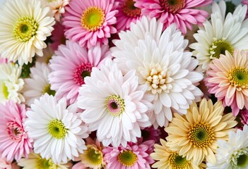 Poster - Pastel Floral Beauty. A Delicate Bouquet Display Featuring Various Flowers. Gentle Colors Enhance The Intricate Petals. Floral Shapes Create A Harmonious Visual.