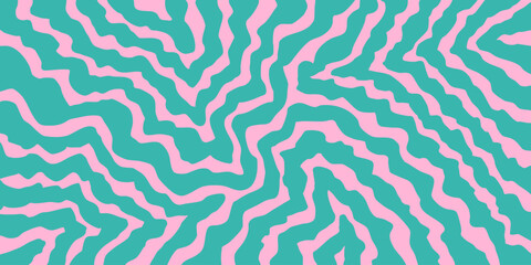 Fototapete - Cool Abstract Psychedelic Groovy Pattern Art. Y2k Trippy Texture Vector Design. Wavy Background.