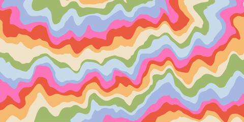 Fototapete - Cool Y2k Abstract Colorful Wavy Texture Vector Design Art. Groovy Psychedelic Rainbow Pattern. Trippy Pop Art illustration.