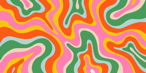 Fototapete - Cool Y2k Abstract Colorful Wavy Texture Vector Design Art. Groovy Psychedelic Rainbow Pattern. Trippy Pop Art illustration.