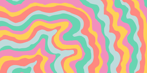 Fototapete - Cool Y2k Abstract Colorful Wavy Texture Vector Design Art. Groovy Psychedelic Rainbow Pattern. Trippy Pop Art illustration.