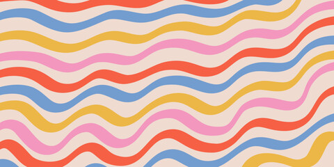 Fototapete - Cool Y2k Abstract Colorful Wavy Texture Vector Design Art. Groovy Psychedelic Rainbow Pattern. Trippy Pop Art illustration.