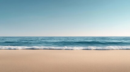 Poster - Waterscape abstract background idea. Serene beach with soft waves and clear blue sky, perfect for relaxation and escape.