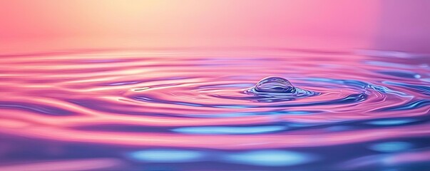 Poster - Waterscape abstract background idea. Serene water ripple reflecting vibrant colors of pink and blue, creating a tranquil scene.