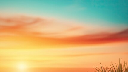 Poster - Pastel color illustration abstract background idea. A serene sunset with vibrant colors illuminating the sky and a hint of serene grass.