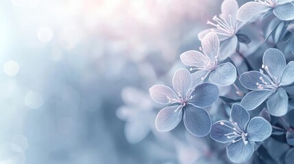 Poster - Pastel color illustration abstract background idea. Delicate soft blue flowers with a dreamy background, perfect for nature-themed projects.