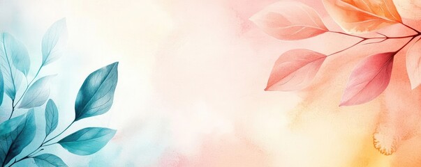 Poster - Pastel color illustration abstract background idea. Elegant watercolor leaves in soft gradients for tranquil and artistic compositions.