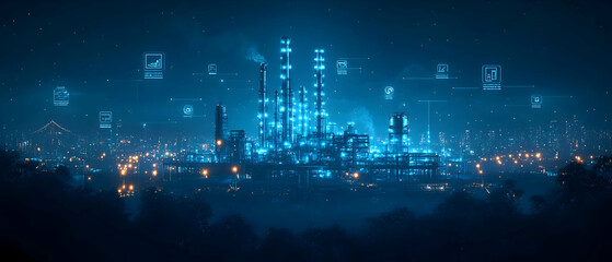 Poster - Smart factory at night, data flows
