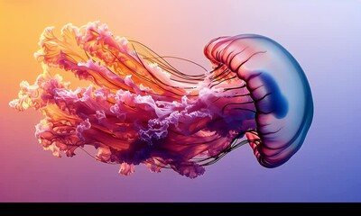 Poster - Colorful Jellyfish in Gradient Background