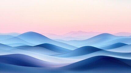 Poster - Pastel color illustration abstract background idea. Serene blue landscape with soft hills and a pastel sky, evoking tranquility and peace.