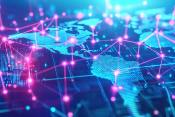 Poster - global digital network with glowing nodes and connections, representing international data flow and 