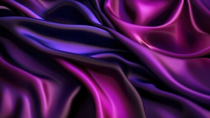 Fototapete - luxurious satin-like fabric in rich violet and fuchsia tones, gracefully draped with smooth folds and reflective surfaces, dark background, artistic and modern design, concept of interior design