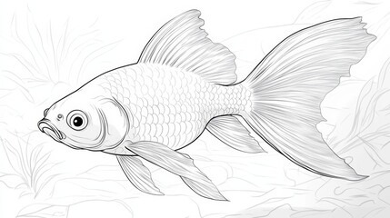 Wall Mural - detailed line art illustration of a goldfish, aquatic animal drawing, coloring page for adults