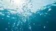 © 锴 张 - Ethereal underwater scene with bubbles rising from the ocean floor, illuminated by sunlight. Dreamy deep blue water creating a sense of tranquility, depth, and mystery beneath the surface.