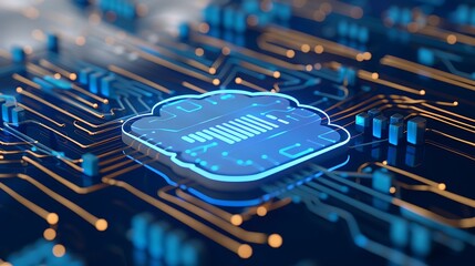 Poster - digital cloud icon with circuitry elements representing modern technology and data connectivity