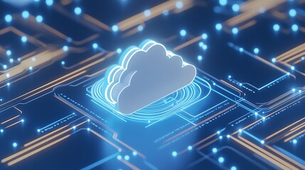 Poster - Digital Cloud Icon with Glowing Effects and Circuit Patterns on a Technology Interface Background