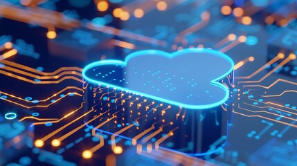 Poster - digital cloud technology symbol on circuit board, representing connectivity and data storage solutio