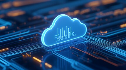 Poster - futuristic cloud computing concept with circuitry background for digital technology and data storage