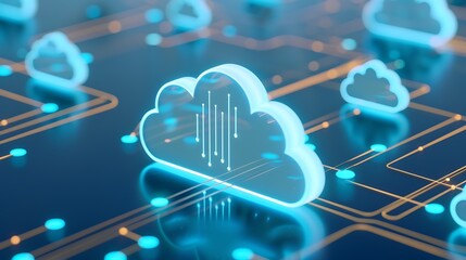 Poster - Futuristic Cloud Technology Concept with Digital Connections and Bright Network Nodes on a Dark Background