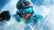 ©  Shomixer - A thrilling close-up image of a snowboarder throwing snow into the air while performing an exciting maneuver, embodying the essence of winter sports and adventure.