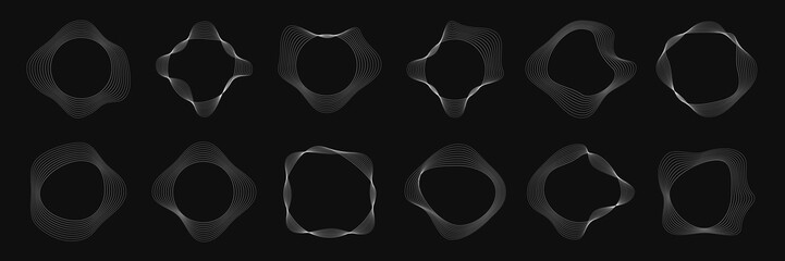 Poster - Set of round curved frames with dynamic wavy stripes