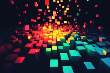Aufkleber - Colorful Cubes Abstract: a mesmerizing display of vibrant, multi-colored cubes arranged in a dynamic, three-dimensional pattern against a dark backdrop.