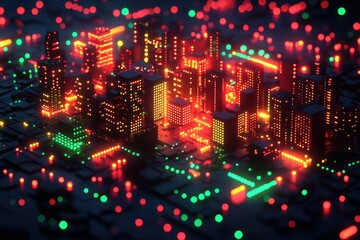 Aufkleber - Cyber Cityscape: A futuristic city glows with neon lights, data streams, and advanced infrastructure, symbolizing technological advancements and urban progress. 