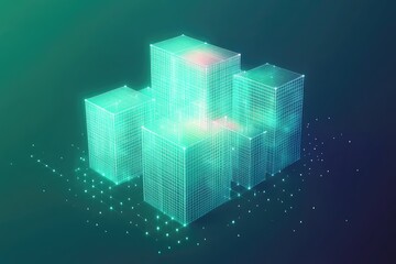 Aufkleber - Digital Cityscape: Abstract representation of a modern cityscape, constructed from illuminated geometric structures and digital elements.