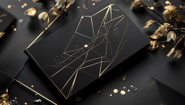Unique Geometric Wedding Cards in Black and Gold Themes