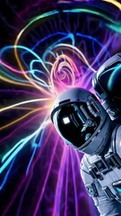 Poster - Astronaut journey through vibrant cosmic vortex with dynamic light trails