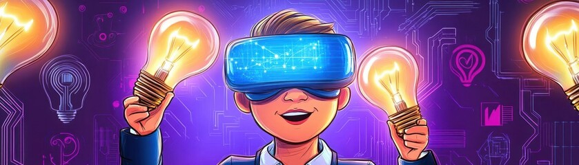 Leinwandbilder - Man wearing a virtual reality headset immersed in a digital world representing the future of technology and gaming