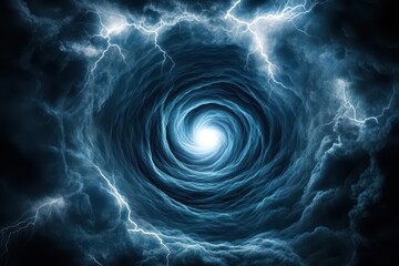 Leinwandbilder - Dark blue vortex displaying striking lightning bolts creating a dramatic and powerful atmospheric visual experience