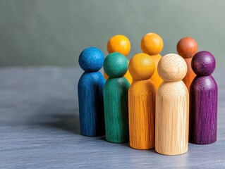 Aufkleber - A collection of wooden pegs arranged neatly on a surface showcasing their unique shapes and natural texture in a creative setting