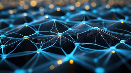 Poster - Network of blue and yellow lights forming an intricate design representing connectivity and digital communication