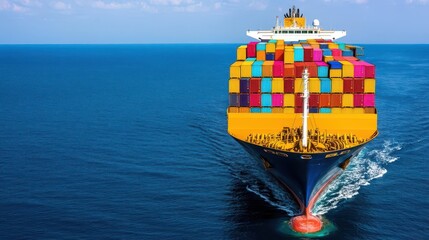 Poster - Large container ship navigating through calm waters under clear skies with cargo ready for global trade and transport