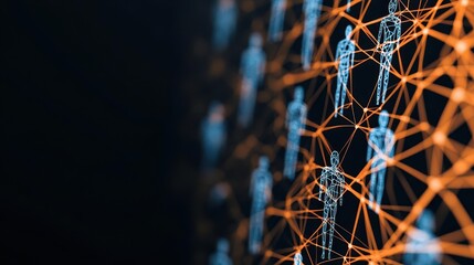 Fototapete - Dynamic network of orange lines displaying connectivity and interaction in a high-tech digital environment and design
