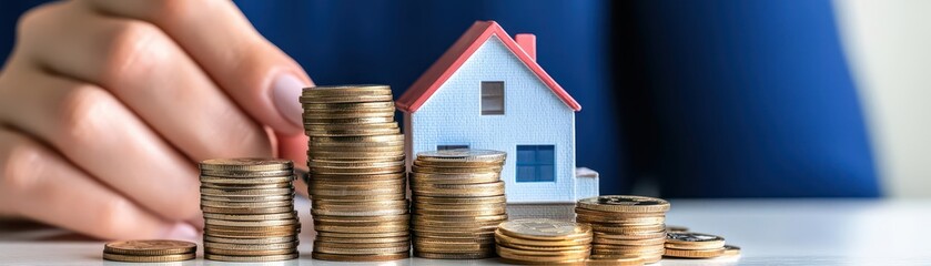 Poster - A cozy house surrounded by coins symbolizing real estate investment and financial growth in a conceptual image