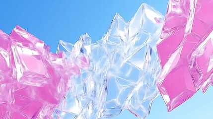 Poster - Abstract Ice Crystal Formation with Pink and Clear Tones on Blue Background