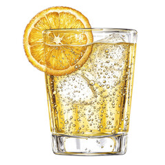 Poster - Refreshing drink with ice and orange slice, perfect for summer enjoyment