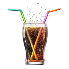Poster - Refreshing beverage with bubbles and colorful straws