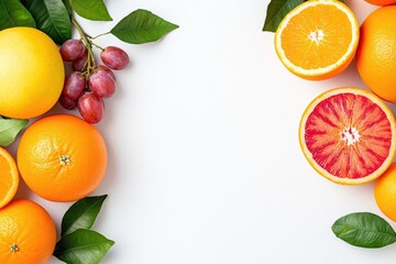 Poster - Fresh bunch of juicy oranges and grapes arranged beautifully as a colorful and healthy display of seasonal fruits